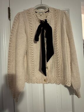 Boden Cream Knit Cardigan with Black Bow